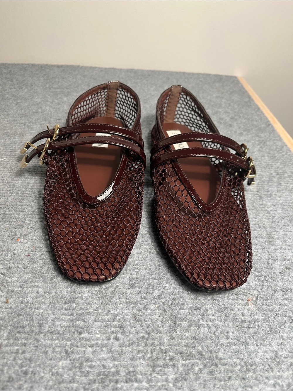 Steve Madden Brown Mesh Mary Jane Loafers with Dual Buckles
